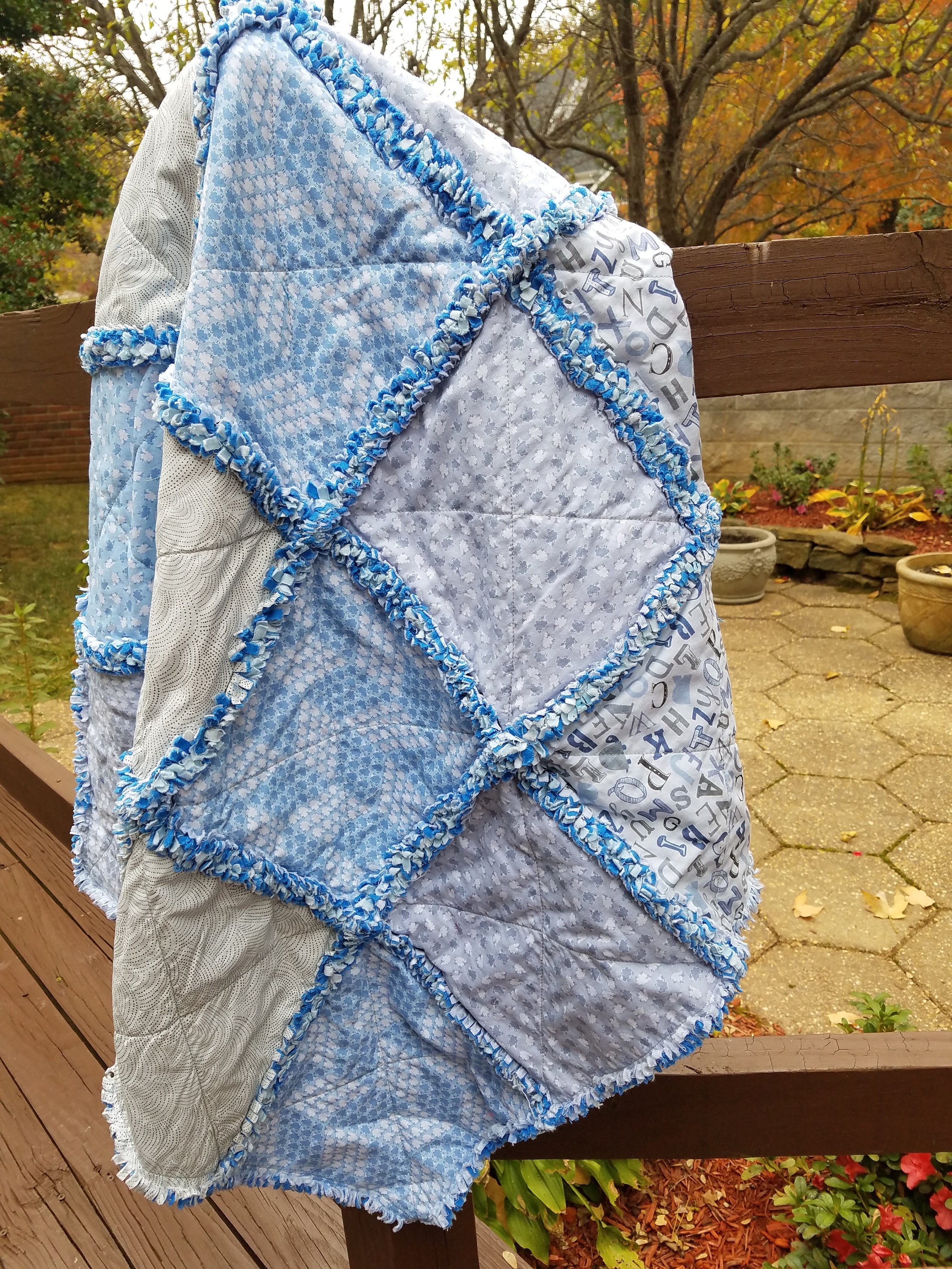 Baby Rag Quilt Blanket Blue and Gray