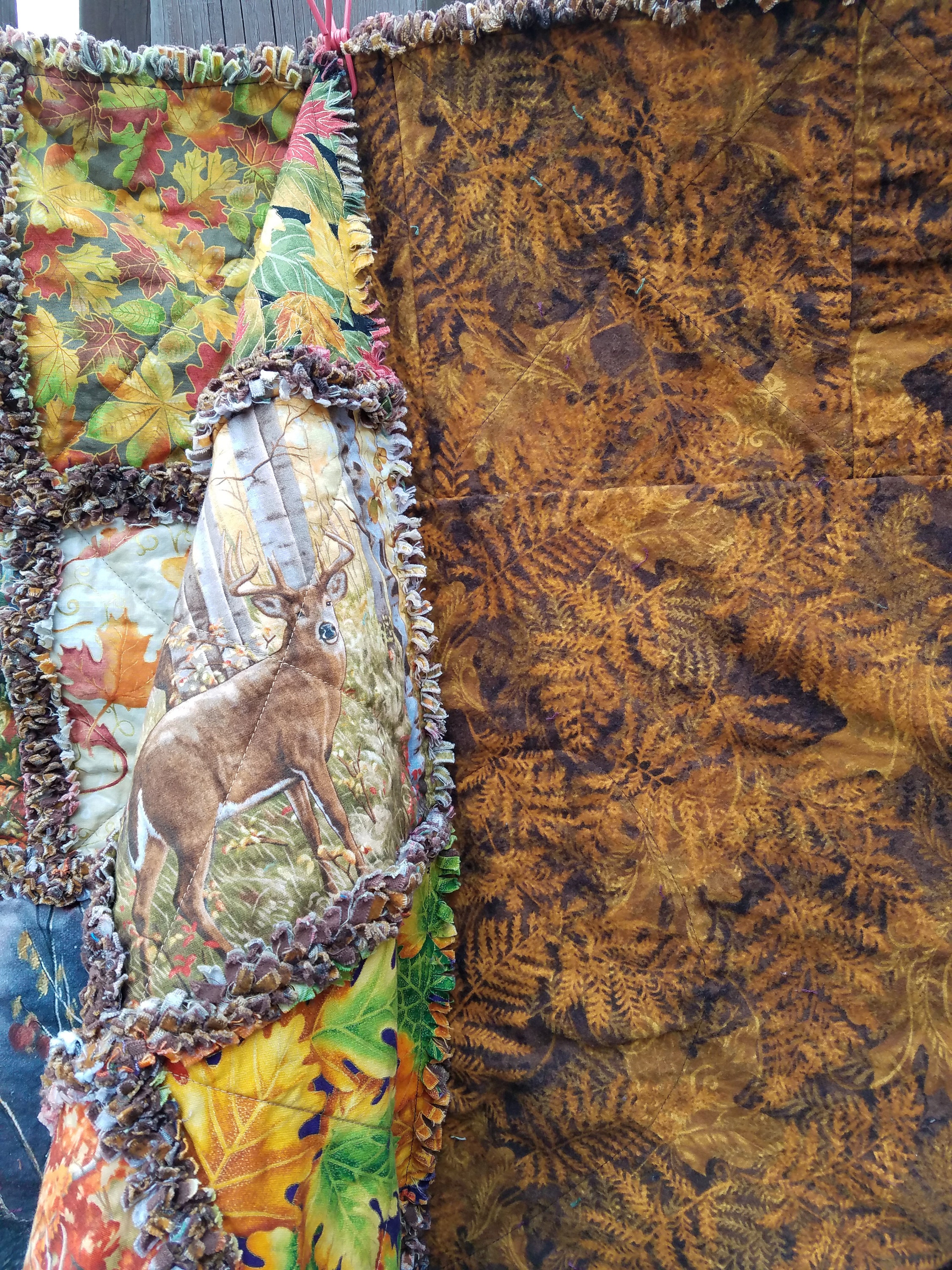 Rustic Deer Rag Quilt Throw