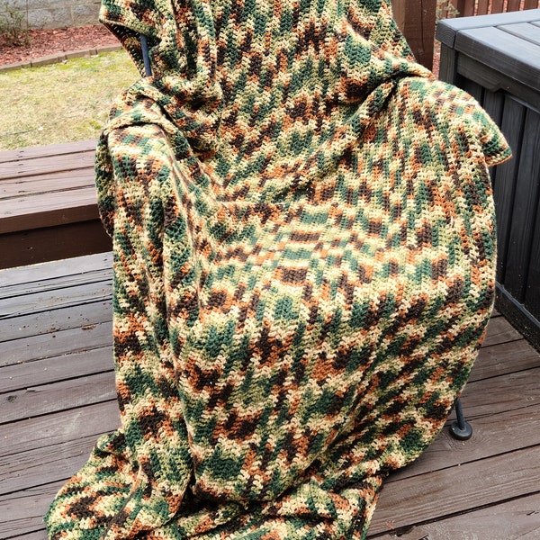 Camo Crochet Blanket, extra long