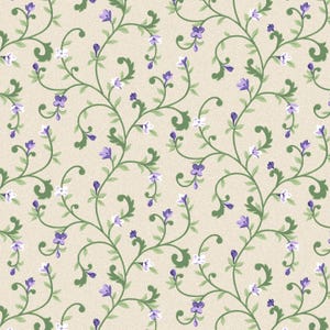 Lilac Lane by Maywood Studios – 100% Cotton Floral Fabric with Lilac Vines in Lavender, Purple & Green