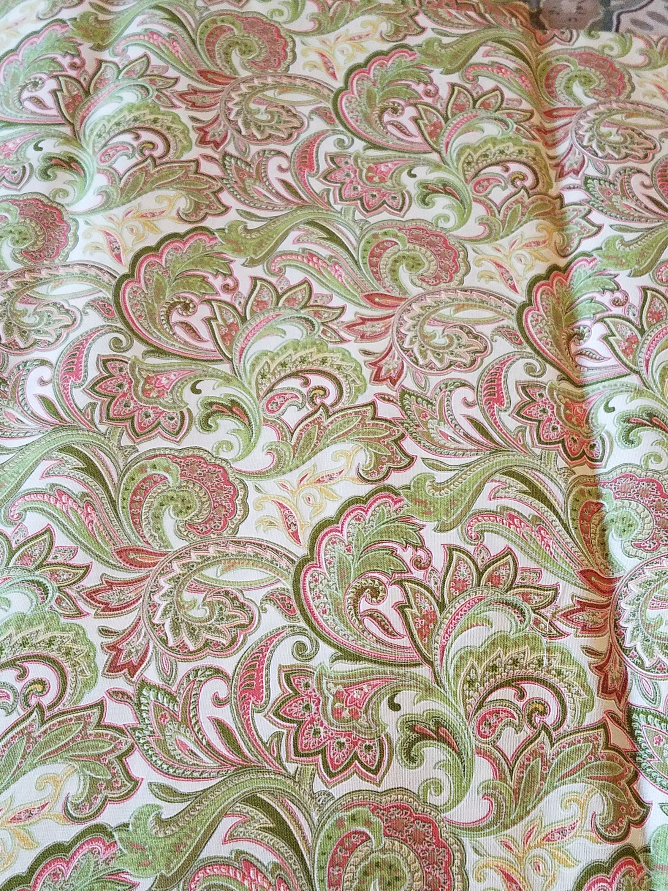 Peach and Green Cotton Fabric, Cotton fabric by the yard