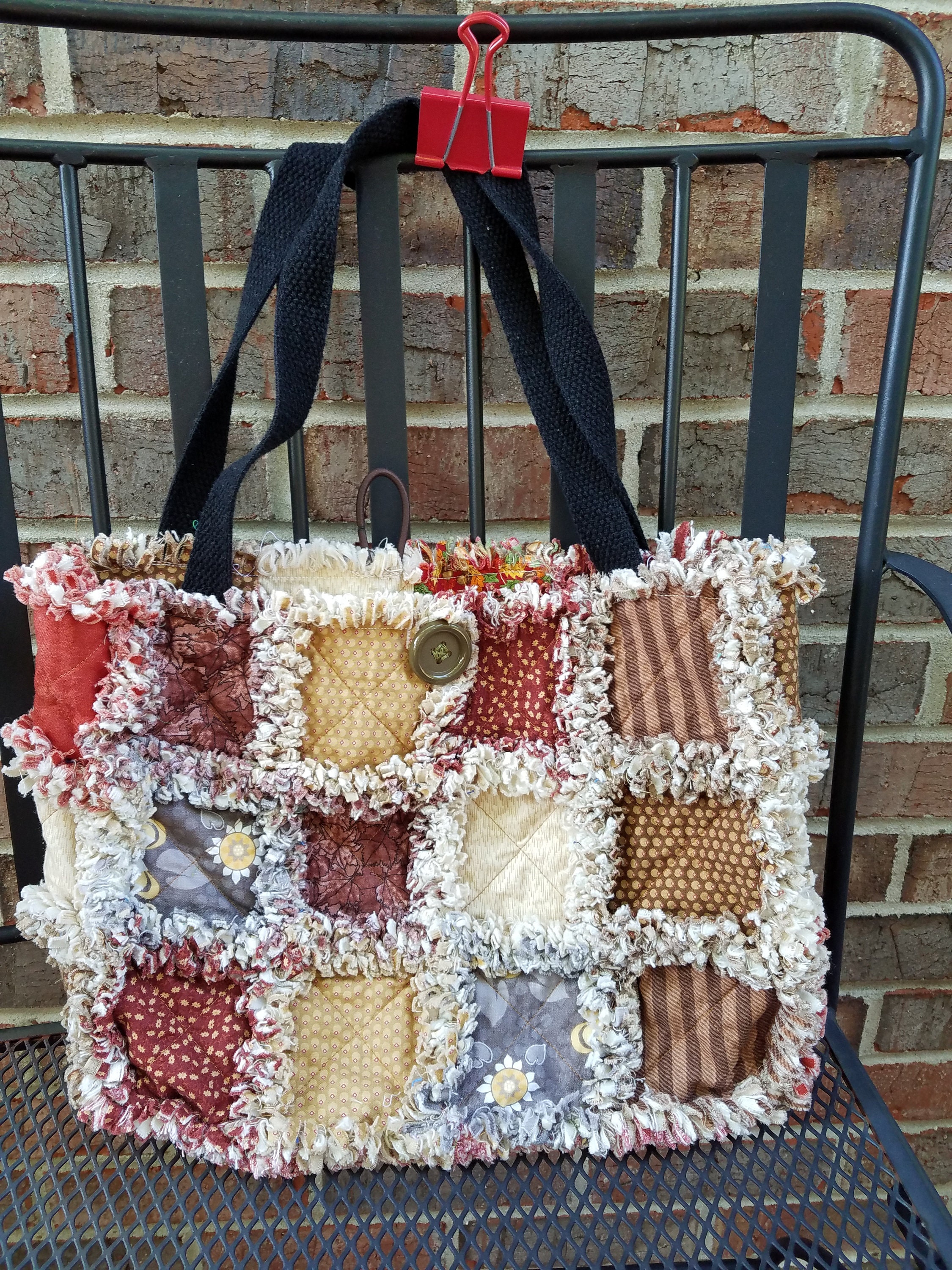 FUN Brown Rag Quilt Tote Purse ready to ship
