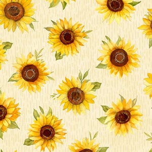 Sunflower Splendor Fabric: Cream Cotton Quilting Material by Susan Winget
