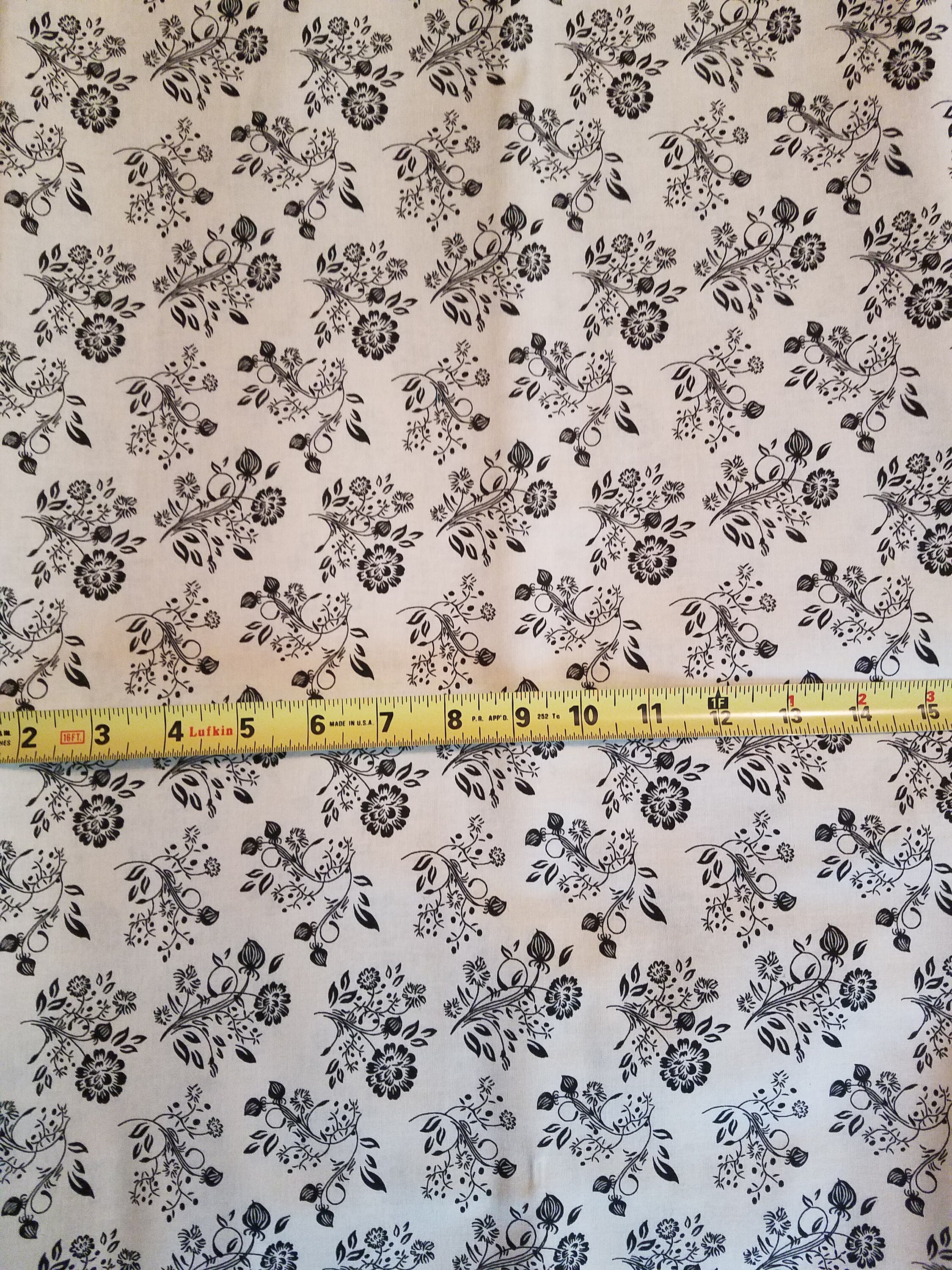 Cream and Black Floral Cotton Fabric, Cotton Fabric By The yard