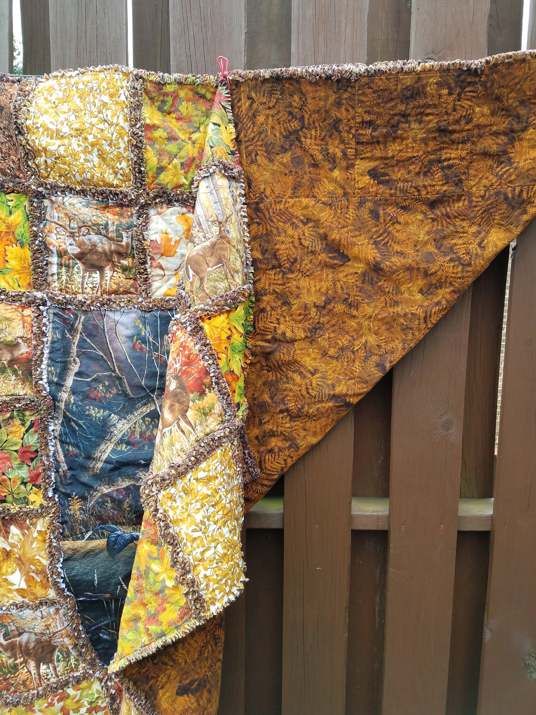 Rustic Deer Rag Quilt Throw