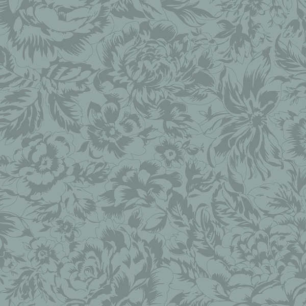 La Fleur Flannel Fabric: Tonal Floral, Dark Green-Blue Cotton Blender