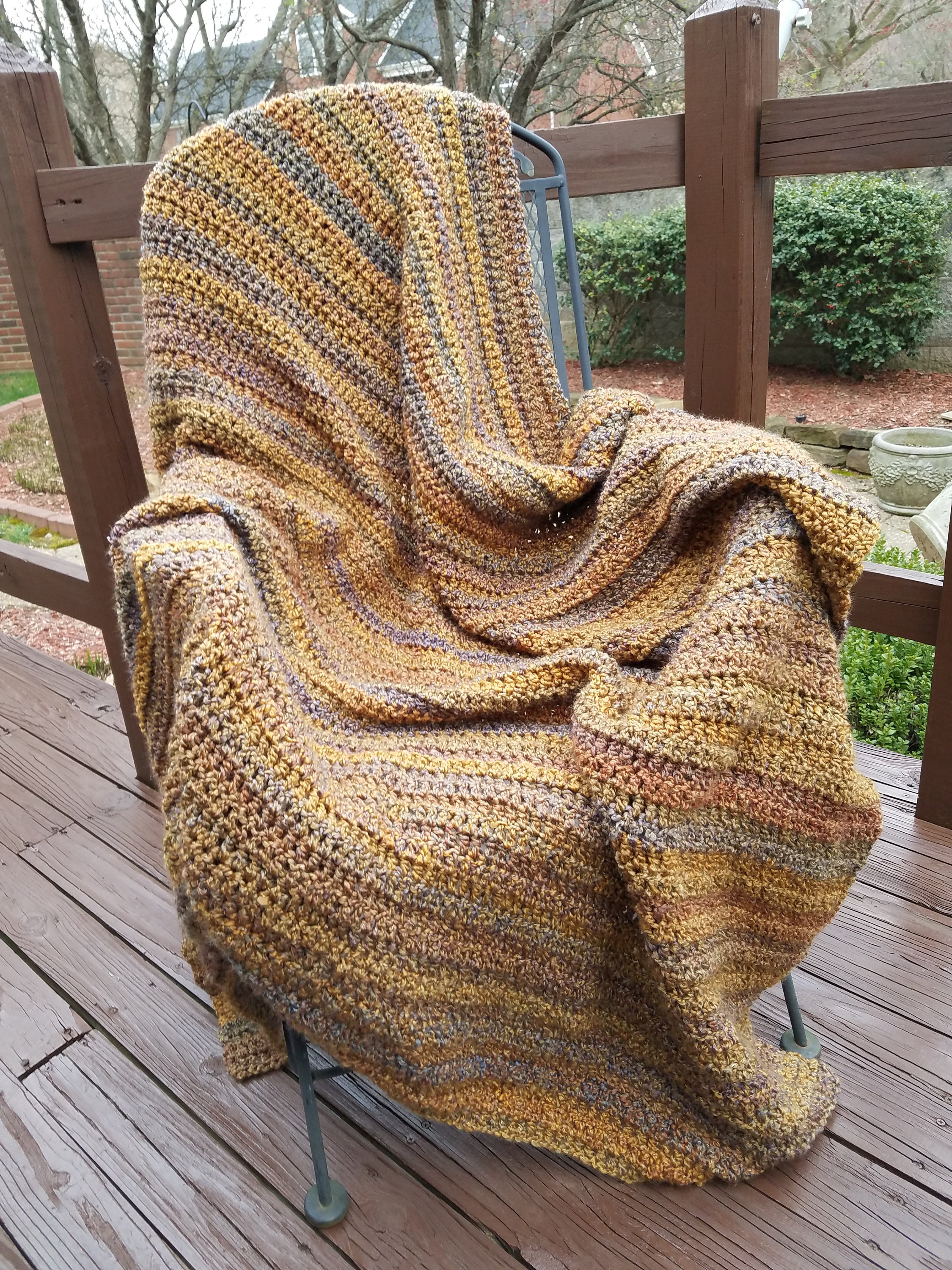 LIGHTWEIGHT SILKY SOFT Amber Gold Vintage Style Crochet Blanket