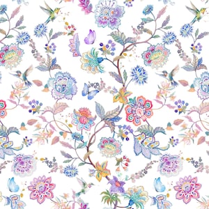 Daydreams Collection by In The Beginning Fabrics | Multicolor Floral & Hummingbird Cotton Fabric