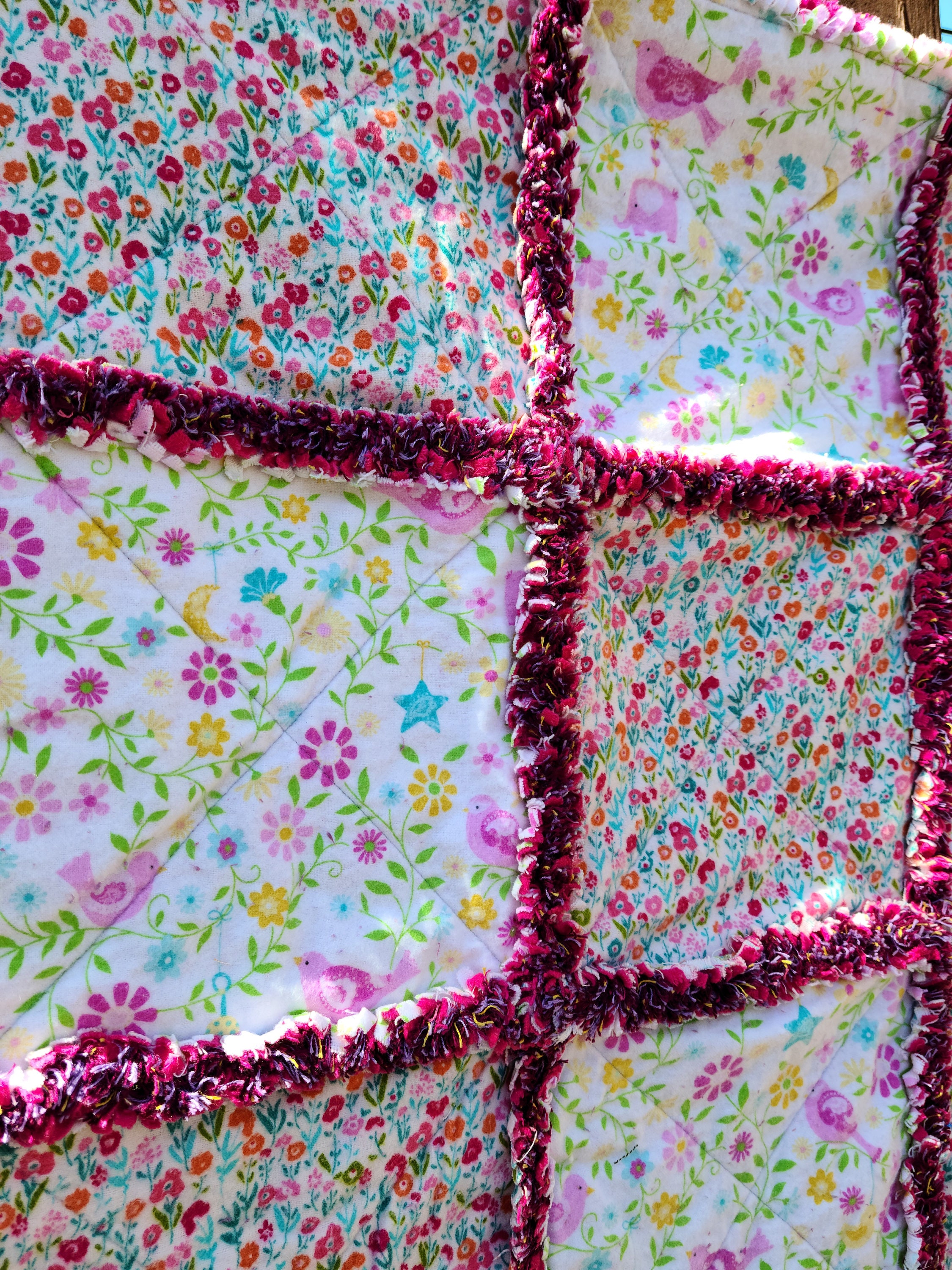 35 x 35 purple aqua blue polka dot hearts Flannel blanket Baby rag quilt Teddy bear angels shower gift 3 layers of top quality flannel