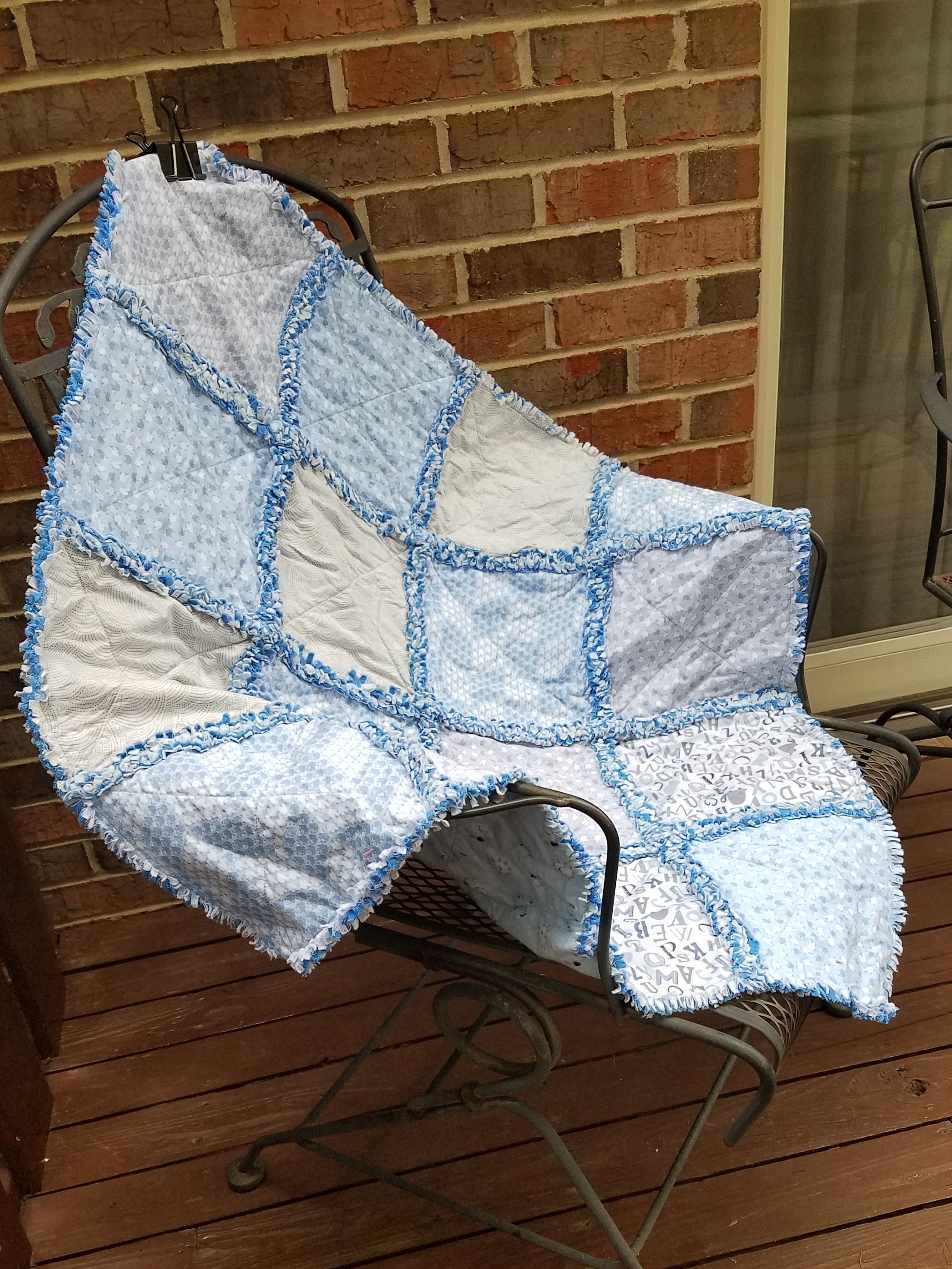 Baby Rag Quilt Blanket Blue and Gray