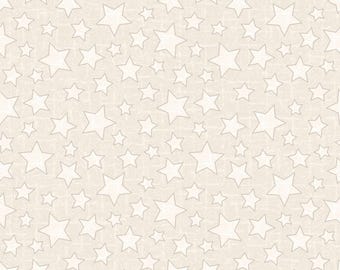 Christmas Fabric, Maywood Studio Snowtop Mountain Cream Cotton Flannel Stars by the Yard