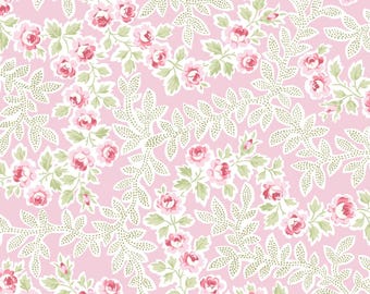 Pink Rose Fabric, Yours Truly Floral Vine Quilting Cotton
