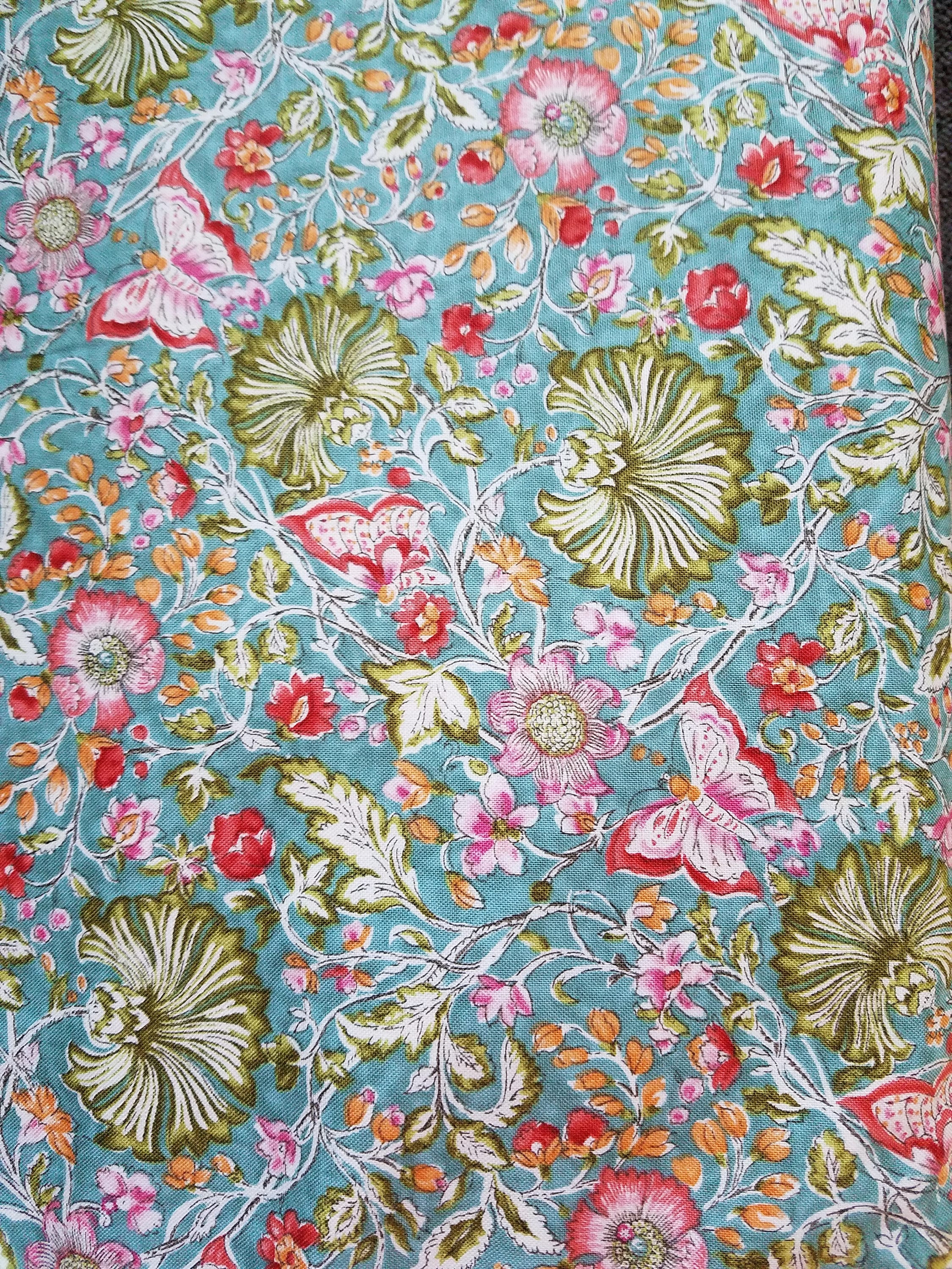 Floral Cotton Fabric, Butterfly Cotton Fabric, By The Half Yard