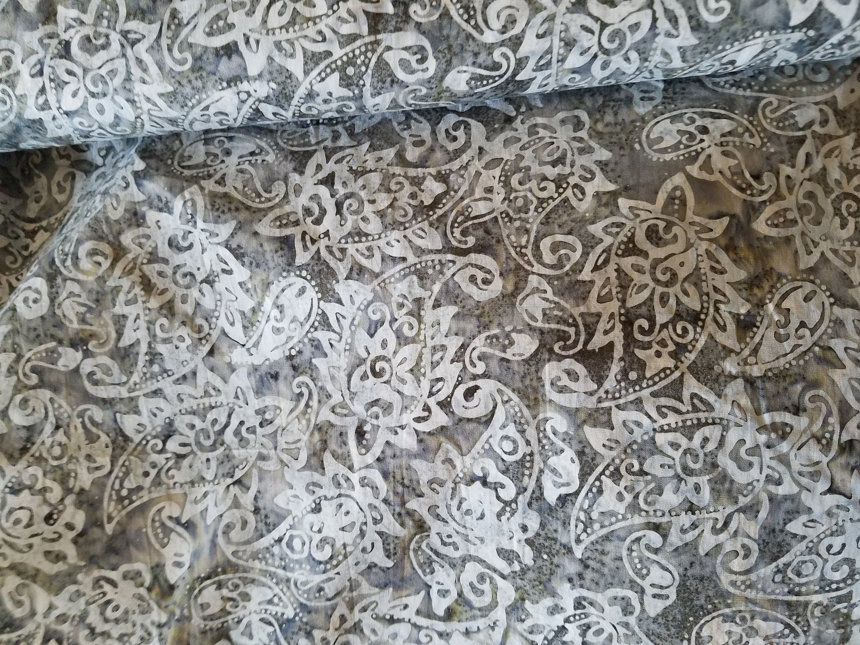 Gray Paisley Batik Fabric