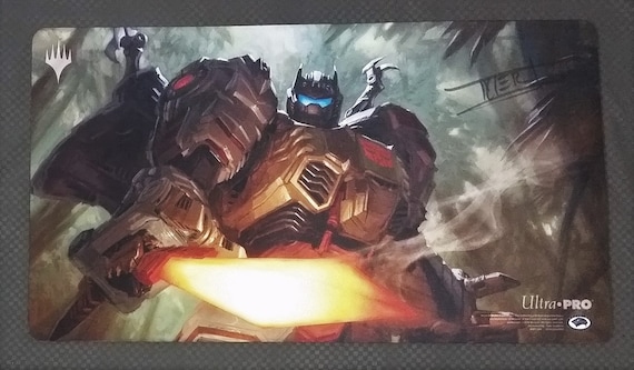 MTG Play Mat Grimlock Dinobot Leader Transforming Double Sided Playmat  SIGNED by Tyler Jacobson Transformers