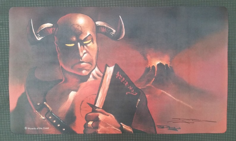Demonic Tutor Play Mat signed by Douglas Shuler MTG Magic the Gathering CCG