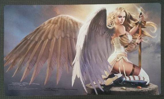 Sexy Serra Angel Playmat Signed by Douglas Shuler MTG Magic the