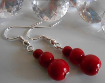 Trio of Red passion pearls wedding earrings