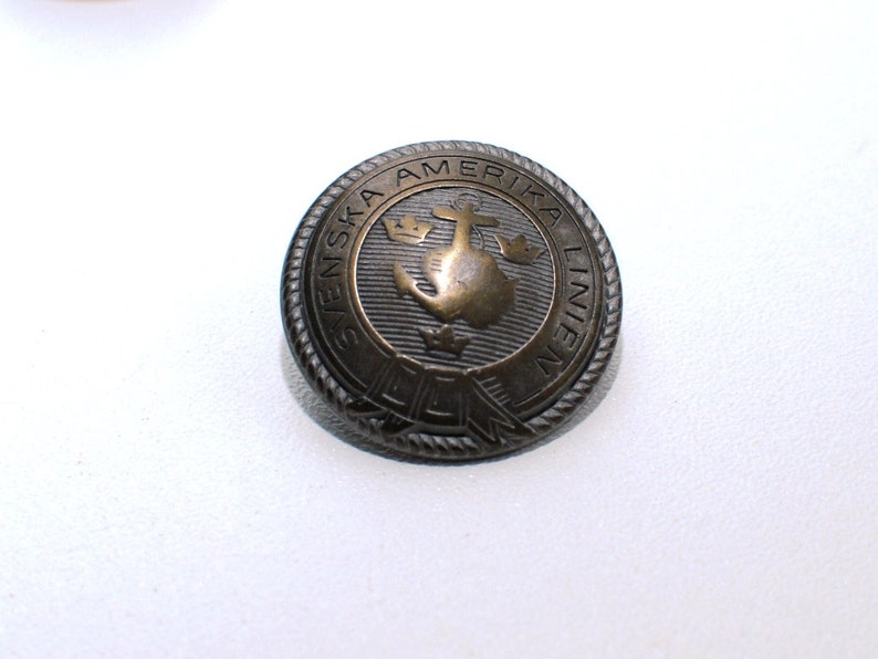 Set of 6 pcs with shanks Solid Metal Vintage metal buttons Svenska Amerika Linien bronze or copper color tone