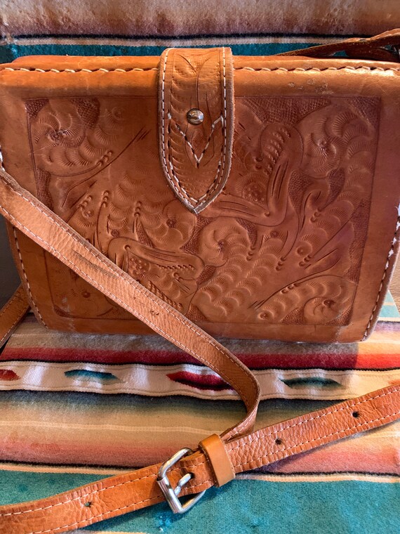 Vintage Worn Tooled Leather Purse Gem