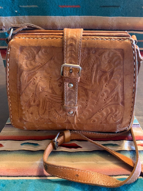 Vintage Worn Tooled Leather Purse Gem