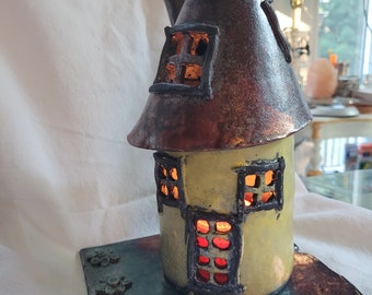 Raku house lantern for children's room Christmas gift