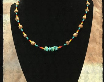 Choctaw Spirit Native Handmade Ghost Bead Necklace Juniper Berries & Turquoise