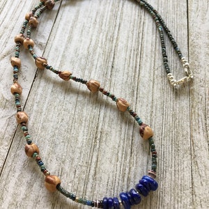 Choctaw Spirit Native Handmade Ghost Bead Necklace, Juniper Berries & Lapis