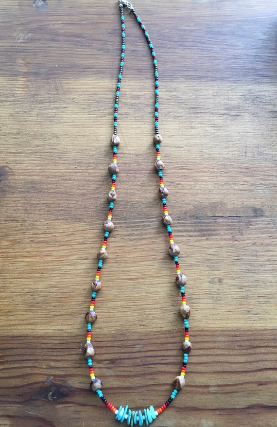 Choctaw Spirit Native Handmade Ghost Bead Necklace Juniper Berries \u0026 Turquoise