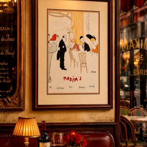 Vintage Chez Maxim’s de Paris SEM Panoramic Menu Folder c. 1959–1963 Museum Archival Framed