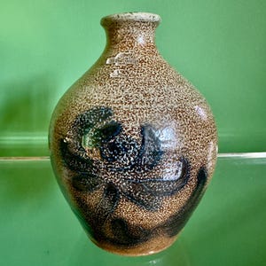 Alan W Wilson Red Wing Pottery Signed Stoneware Vase Hand Thrown Salt Glazed Bottle Vase Cobalt Blue Dragonfly Folk Art Studio Ceramic 2001