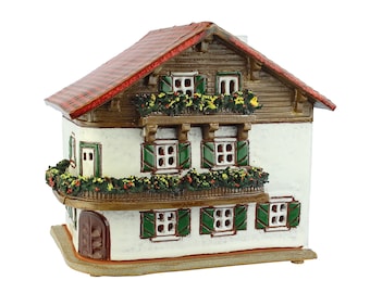 Casa de cerámica en miniatura hecha a mano, decoración austriaca, portavelas para usar con aceite aromático, pequeña casa de arcilla, regalos de Navidad, arte cerámico hecho a mano.