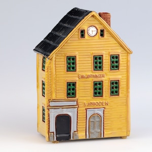 Handcrafted Ceramic Norway Bergen Bryggen Sjoboden Candle Holder - Unique Home Art Decor & Gift, Miniature Souvenir Collectible House