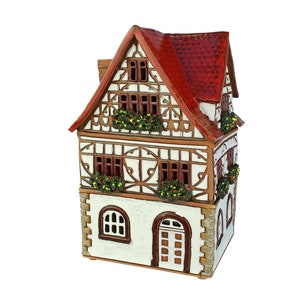 Original handmade ceramic miniature house decor gifts candle holder for aroma oils use. Unique gift. Christmas gifts. Village house candle