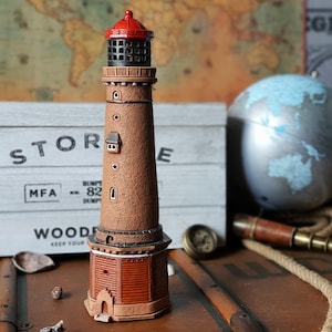 Faro de cerámica hecho a mano Borkum Groser Alemania, Regalos de faros, Portavelas, Decoración con temática oceánica, Arte costero, Diseños de faros