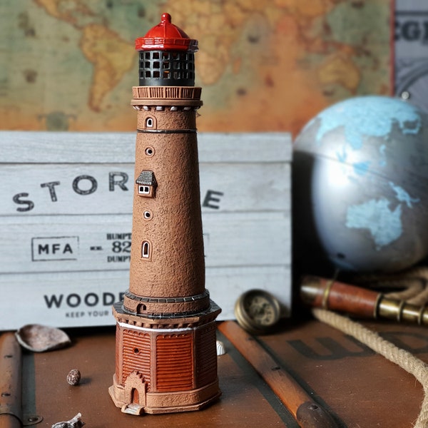 Faro de cerámica hecho a mano Borkum Groser Alemania, regalos de faro, portavelas, decoración temática del océano, obras de arte costeras, diseños de faros