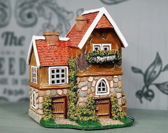 Ceramic House, Handmade Miniature Fantasy House, Cottage Decor, Fairy House, Essential Oil Diffuser, Christmas gifts, House Candle Holder