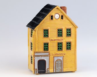 Handcrafted Ceramic Norway Bergen Bryggen Sjoboden Candle Holder - Unique Home Art Decor & Gift, Miniature Souvenir Collectible House