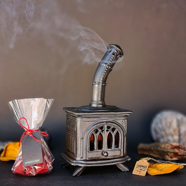 Handmade Ceramic Incense Burner – “Tulle” Mini Stove – 10 Cones – Cozy Rustic Decor Gift