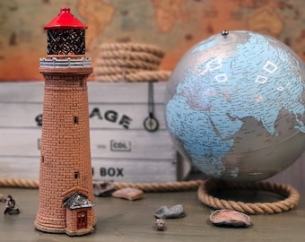 Original handmade ceramic lighthouse model miniature candle holder Fornaes Denmark. Unique home decorating souvenir Christmas gifts. Suvena