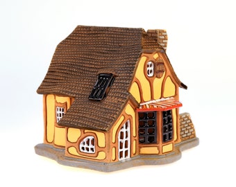 Handmade ceramic house candle holder, Fantasy house, Art home decor, Christmas house, Small house, Cottage decor, Oil burner cozy cottage