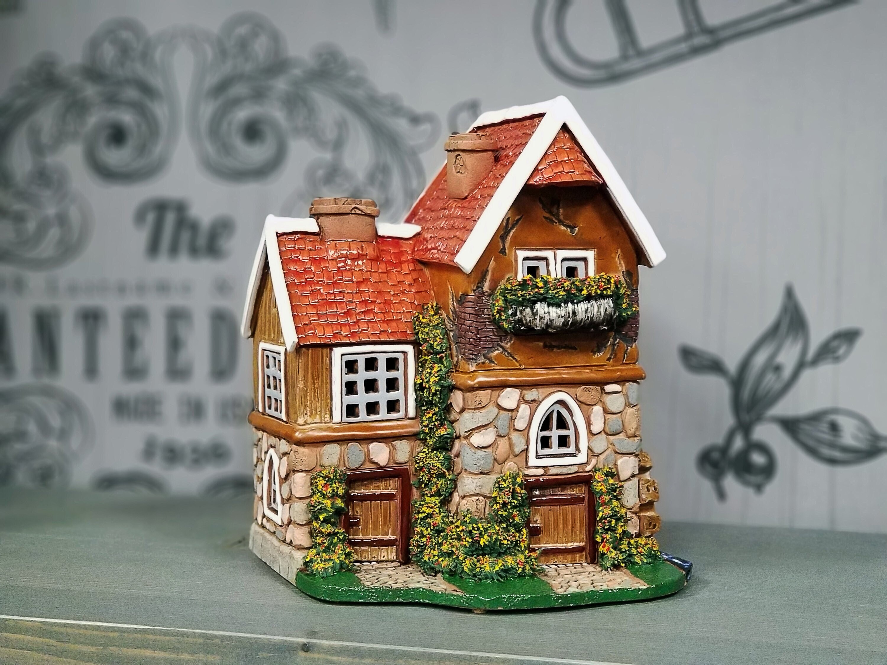 Ceramic House, Handmade Miniature Fantasy House, Cottage Decor, Fairy House, Essential Oil Diffuser, Christmas gifts, House Candle Holder