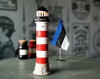 Narva Lighthouse handmade ceramic candle holder, Estonia.  Tiny clay lighthouse souvenir. Unique gifts. Country home decor. Made in Suvena