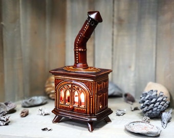Handmade Ceramic Candle Stove “Tule” – Rustic Mini Fireplace – Cozy Winter or Christmas Table Decor
