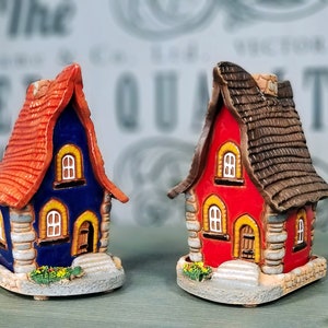 Two ceramic houses incense holders set, art home decor item Small houses incense burners. Tiny clay house. Christmas gift Handmade in Suvena