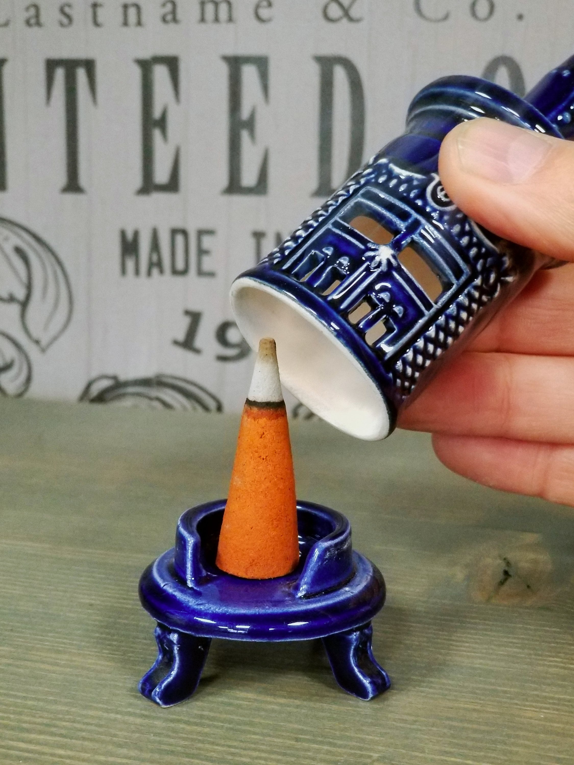 Porta Incenso In Ceramica A Forma Di Loto - Bruciatore Con Base E Portabastoncini Staccabile - Verde Chiaro 10cm