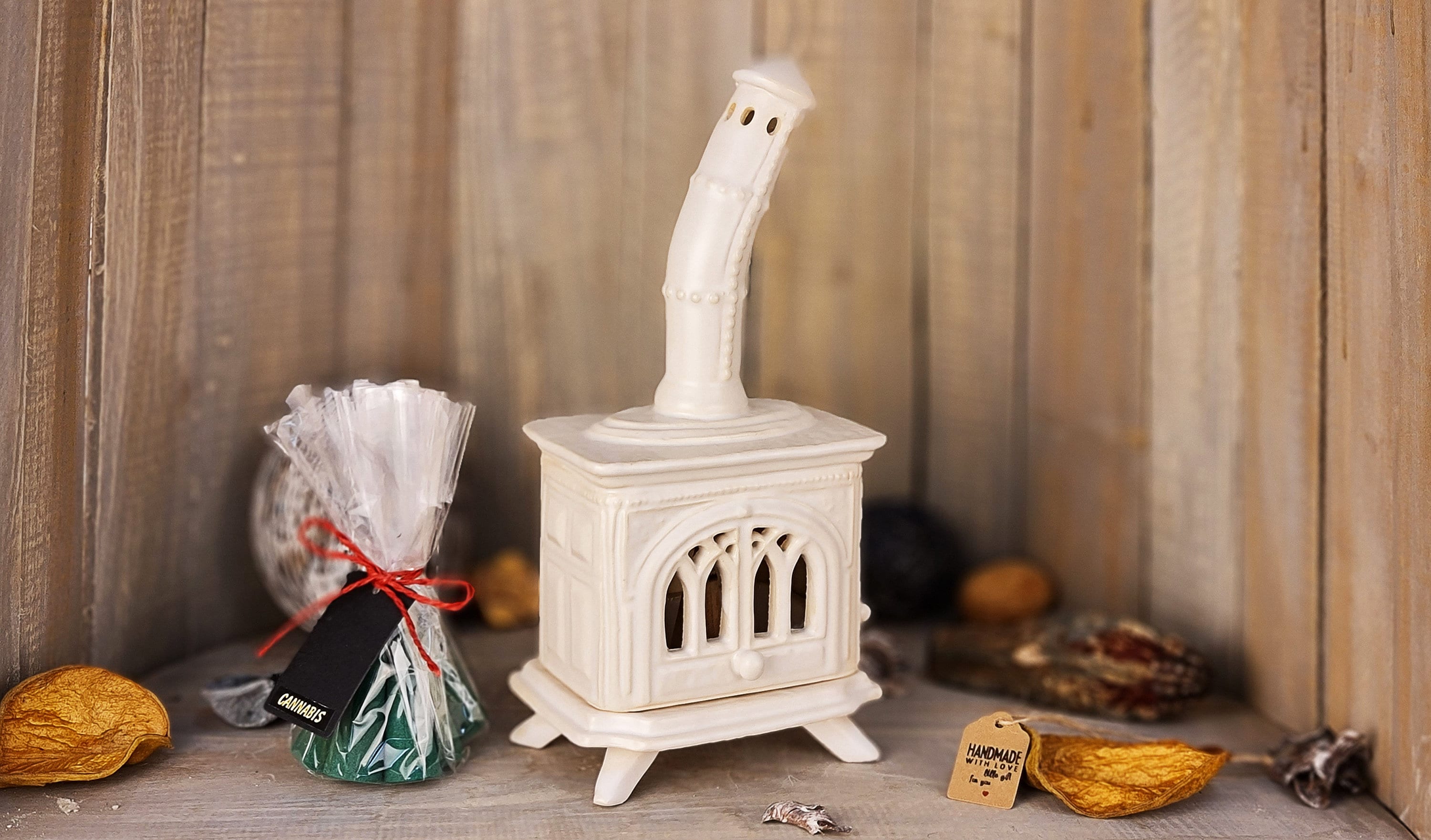 Handmade Ceramic Incense Burner, Home Decor Stove &quot;Tulle&quot; +10 Large Incense Cones, Birthday Gifts, Christmas Gifts, Incense Cone Holder