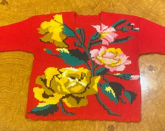 Colorful flower sweater | Sweater | Vintage %100 Handmade Knitted Floral sweater | sweater | Vintage Sweater