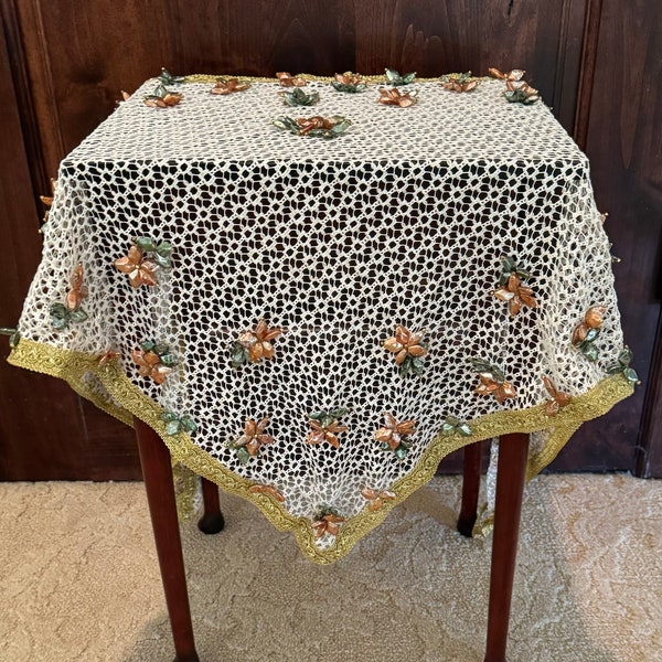 Table cover, Rectangular shape Table cover, small decorated tablecloth, Handmade unique beaded floral design tablecloth