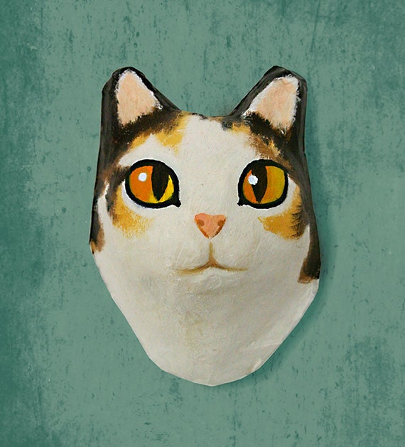 Tenture Murale Tete De Chat Papier Mache Etsy